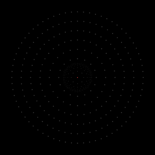 Top-down view of a 257-LED Fourier Ptychography illuminator lighting up one LED at a time, with a dielectric sphere positioned above showing individual light sources refracting through it